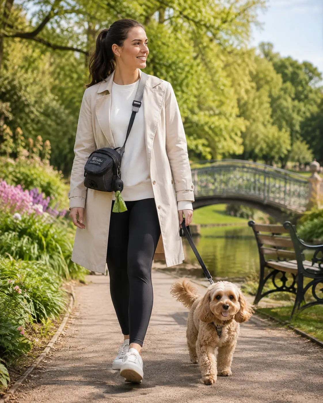 Everyday dog walking lifestyle with practical accessories. Park Walks