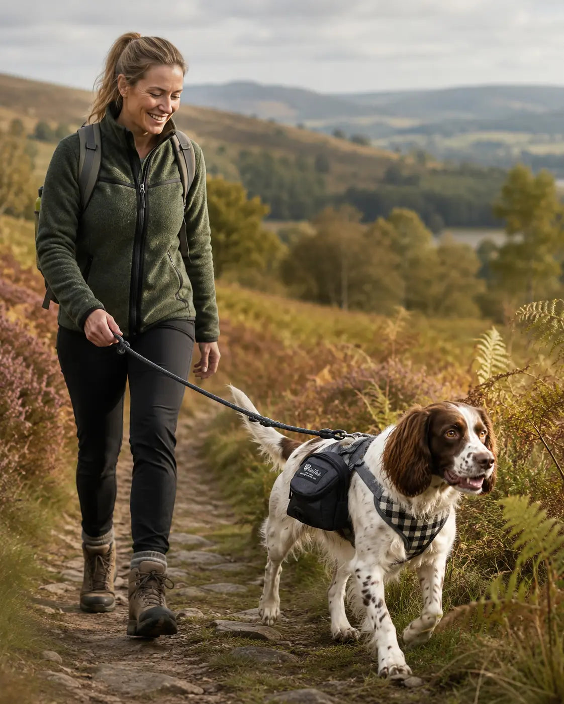 Everyday dog walking lifestyle with practical accessories. Weekend Adventures.
