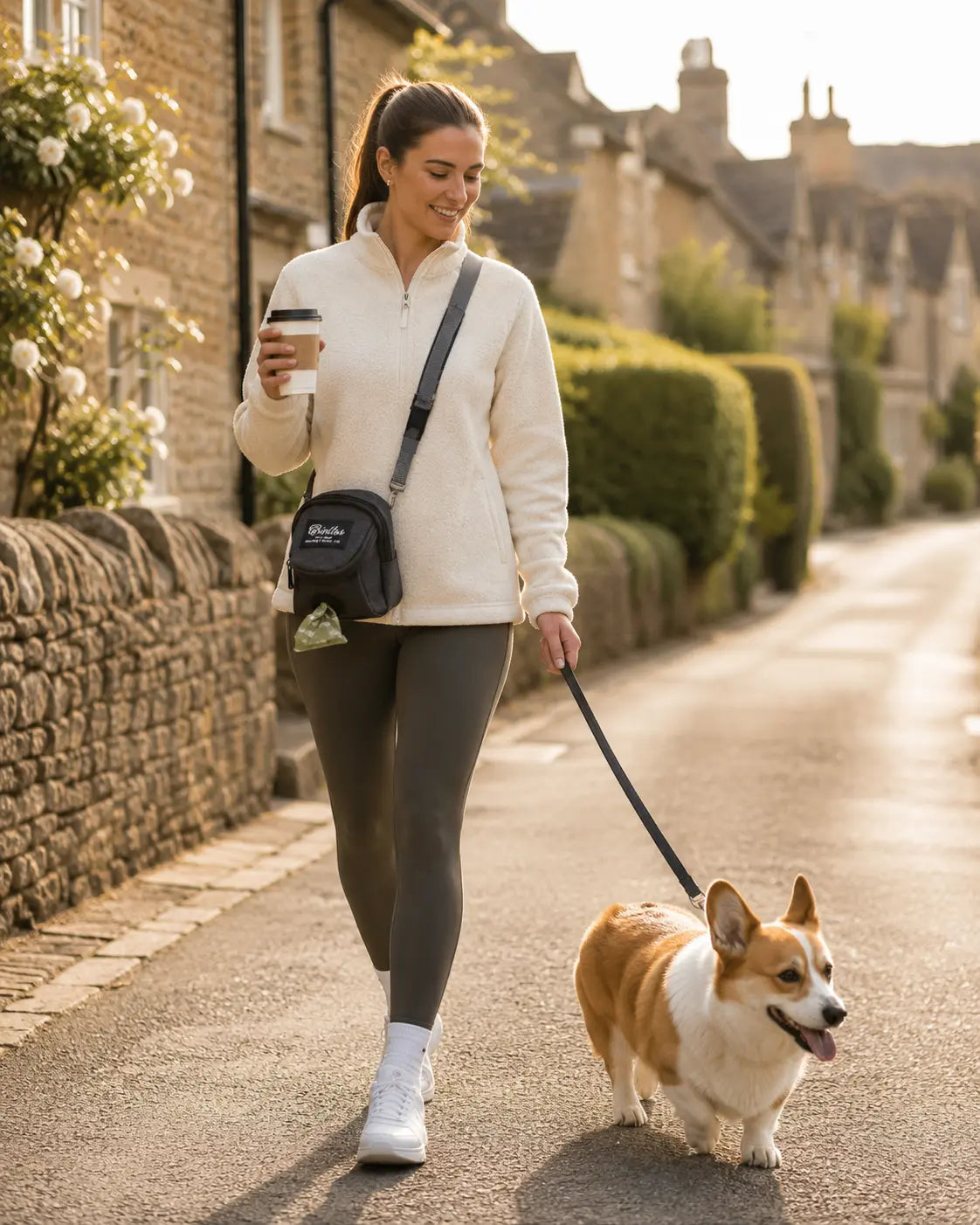 Everyday dog walking lifestyle with practical accessories.